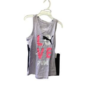 New Puma Little Girls' Tank Top Shirt Gray and Black Short 2 Pc Set Size 6